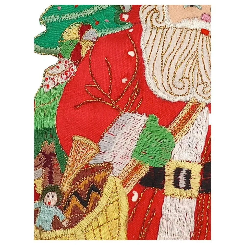 Vtg‎ Embroidered Holiday Christmas Ornament Gold Threads Lot 6 Santa Angel Bell